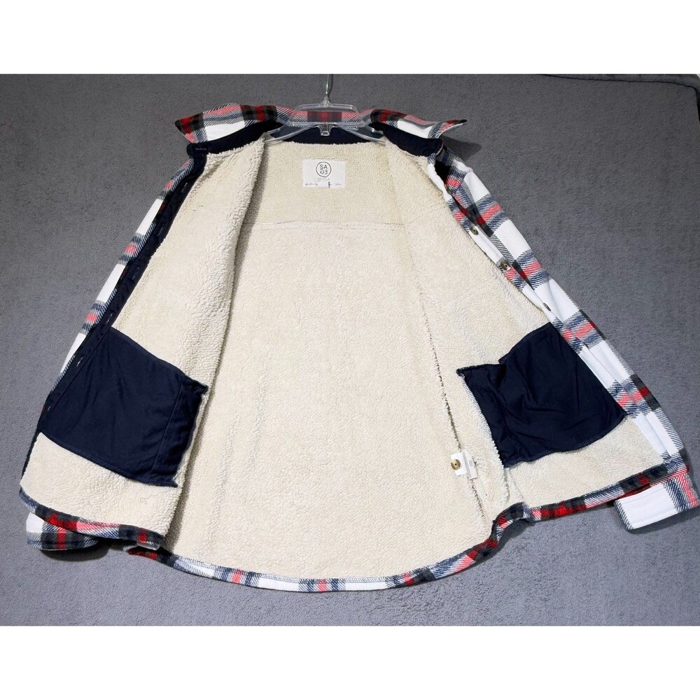 Sage Collective Womens Red White Jacket Flannel Sherpa Lined Plaid Long Sleeve L - Picture 6 of 9